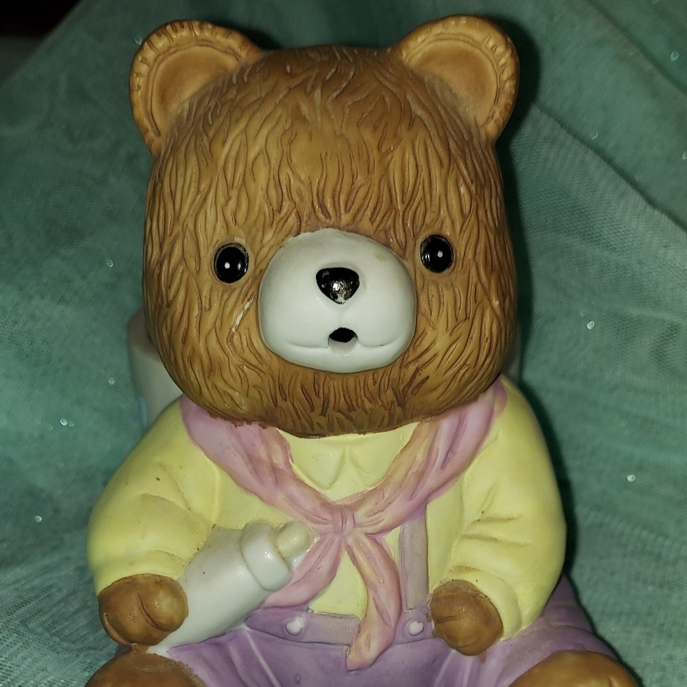 Vintage Girl Teddy Bear Planter Nursery Nancy Pew Baby Shower Giftwares Co Rare